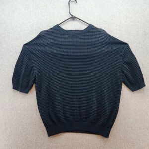 Pronto Uomo Sweater Mens Large Dark Blue Short Sleeve Ribbed Knit Pullover